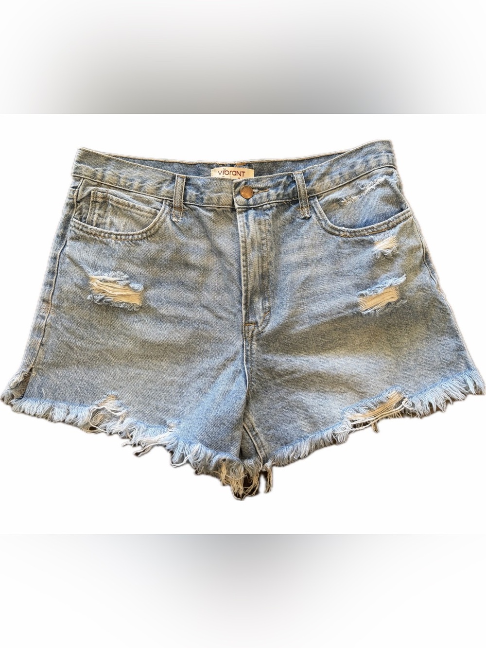 Vibrant M•i•u Light Blue Distressed Denim Cutoff Shorts Size L NWOT